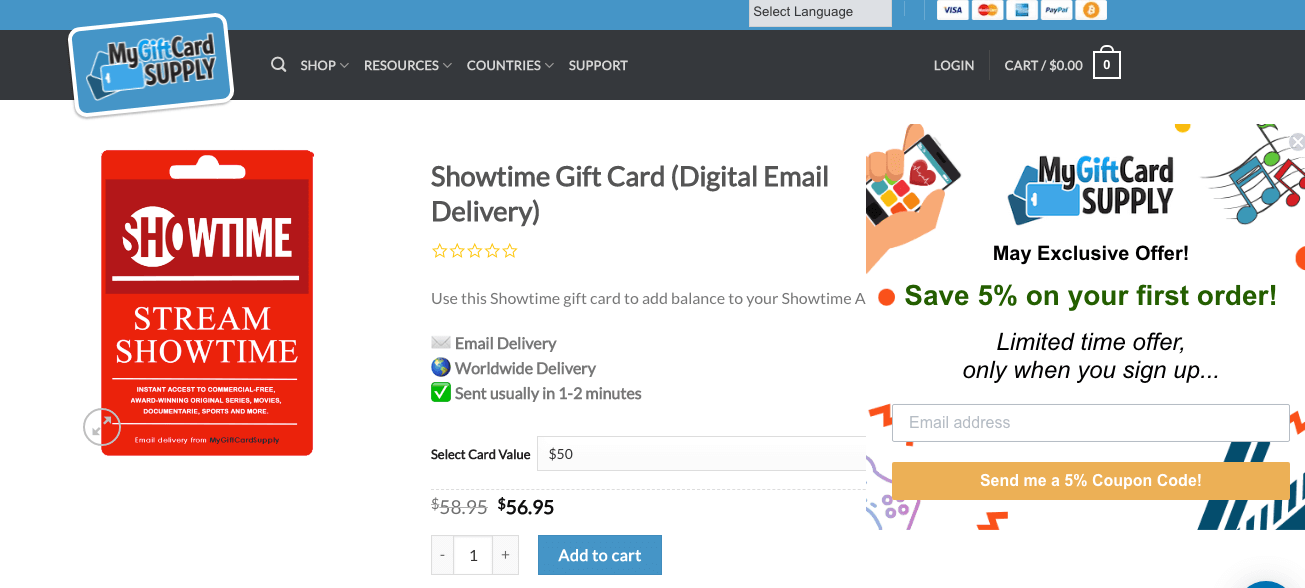 How to get Showtime in Canada using gift card