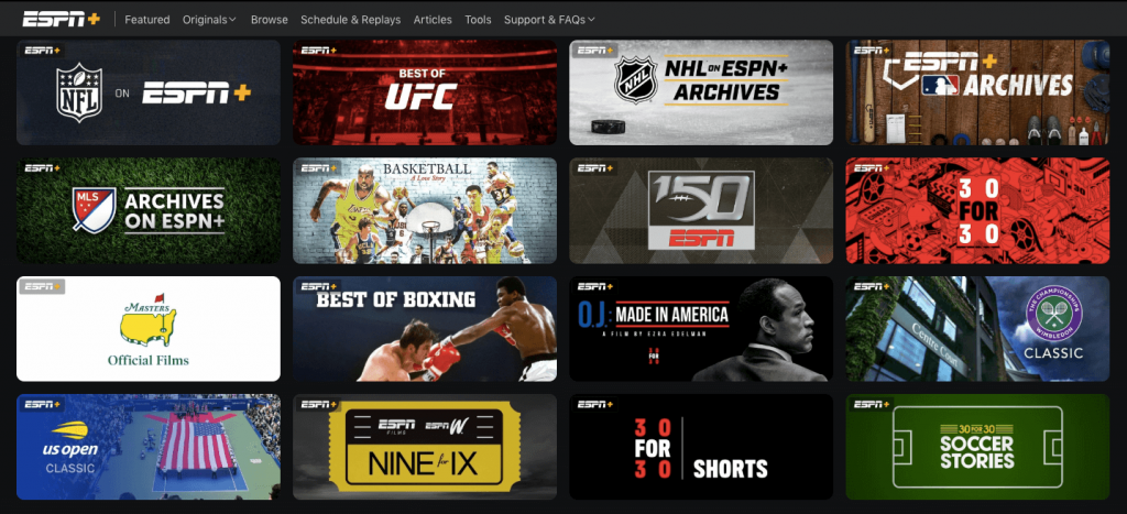 Live Sports and Shows available on ESPN Plus