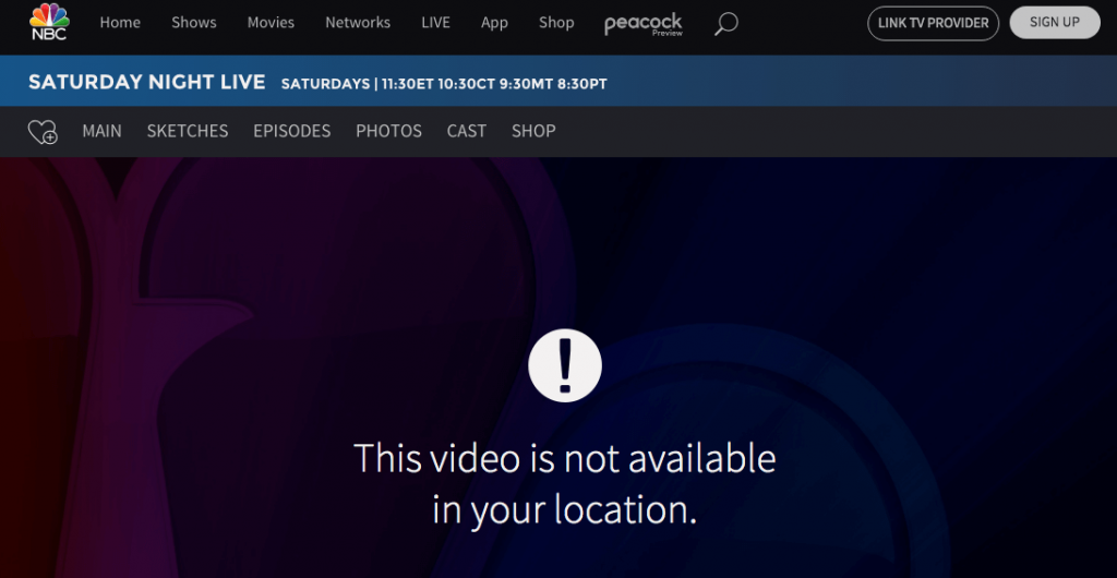 NBC geo-location error while trying to watch in Canada
