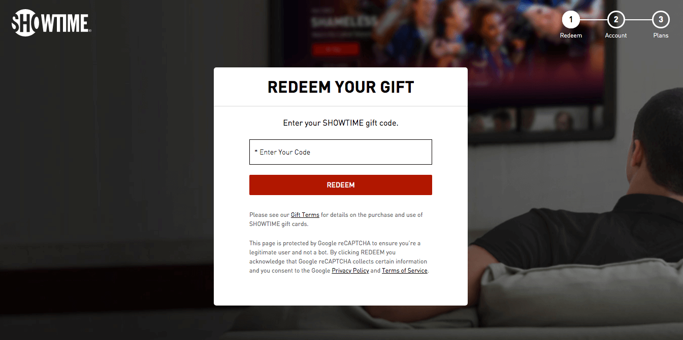 How to get Showtime in Canada using gift card code redeeming step