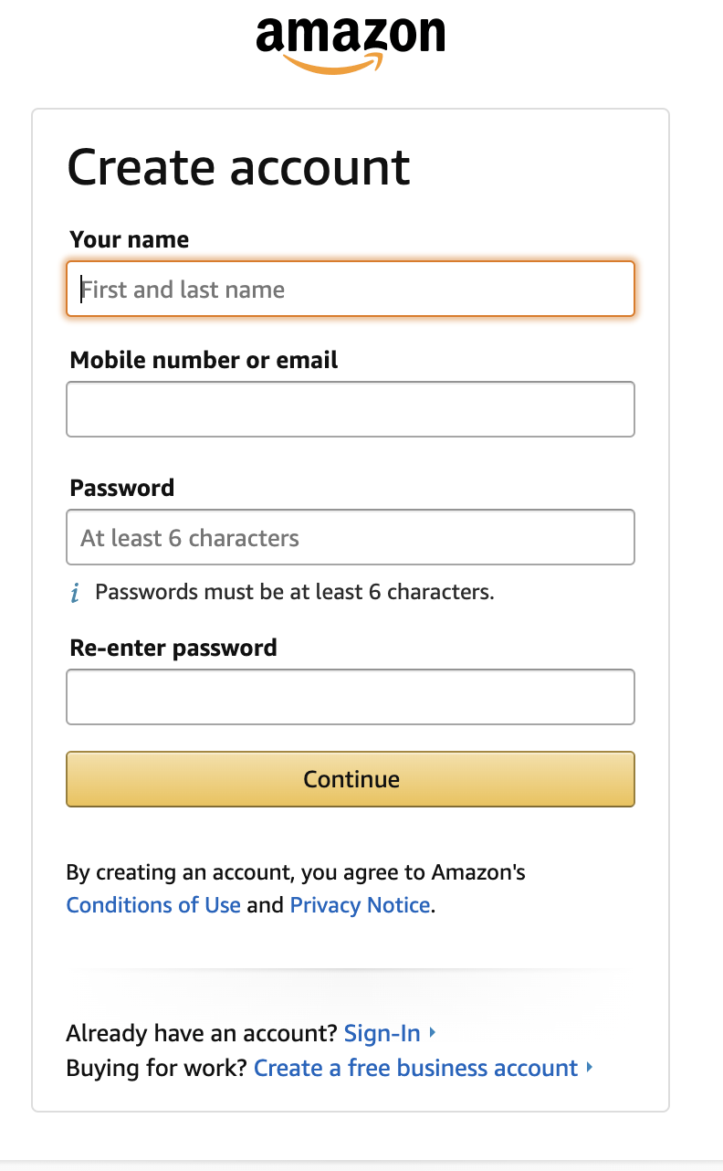 Enter all the required details and click continue - How to Sign up for Amazon Freevee in Canada step 3