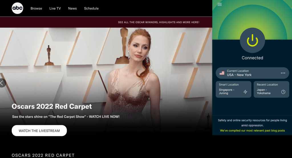 Watching Oscars 2022 Awards on ABC in Canada via VPN