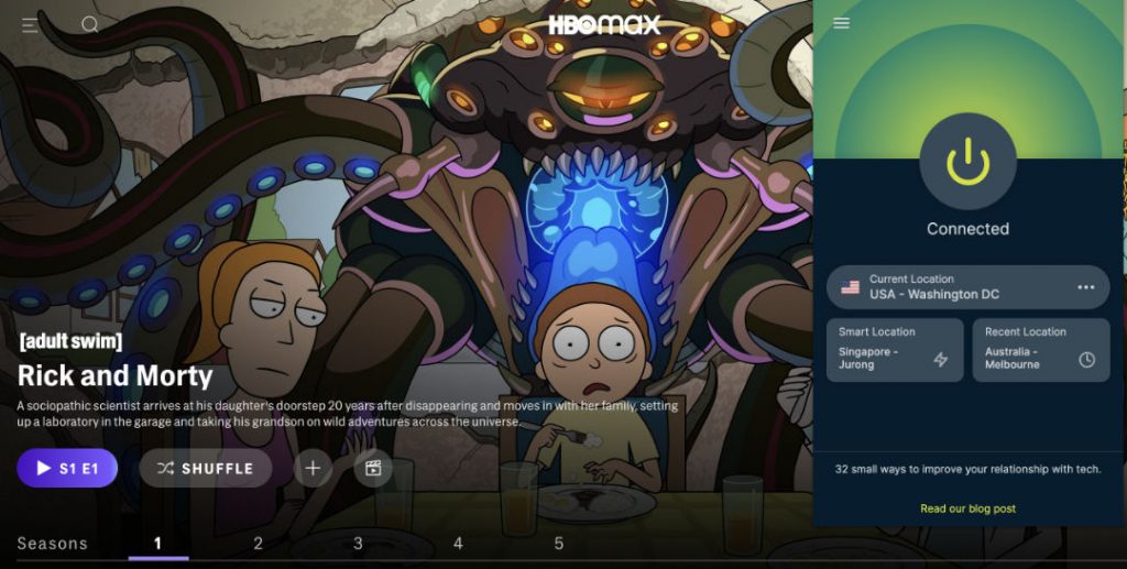 watching Rick and Morty on HBO Max in Canada via VPN