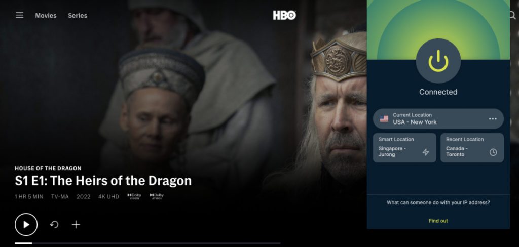 Watching House of the Dragon on HBO Max in Canada with a VPN