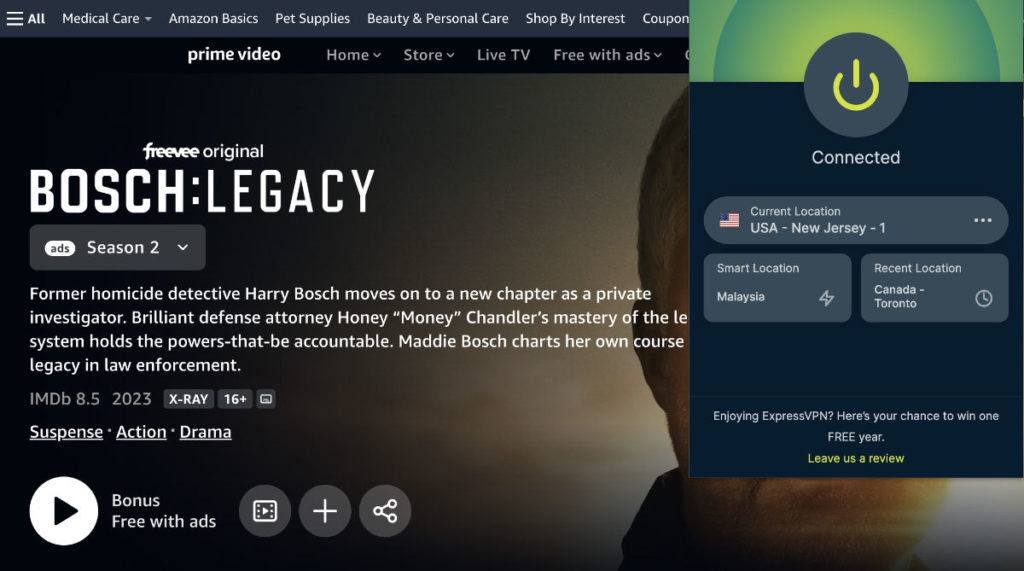 Watch Bosch Legacy on Freevee in Canada with VPN 