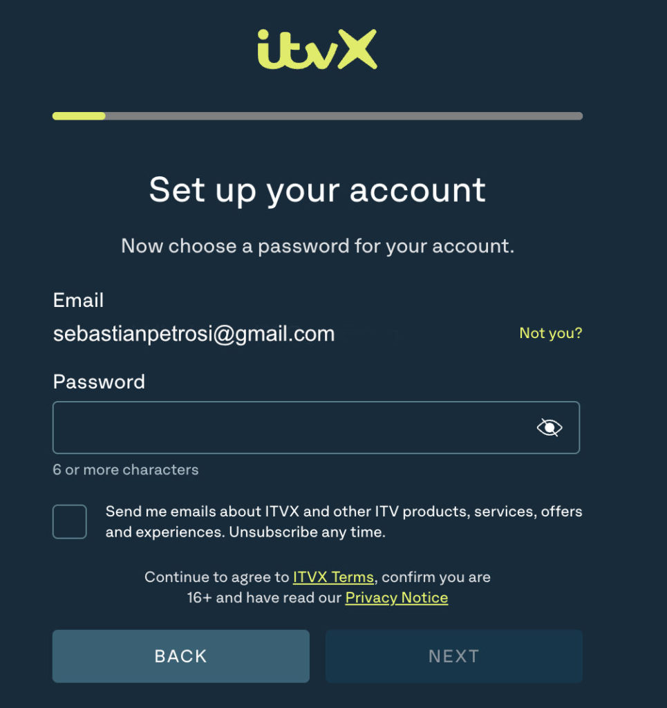 Illustration of creating a new password to sign up for ITVX in Canada