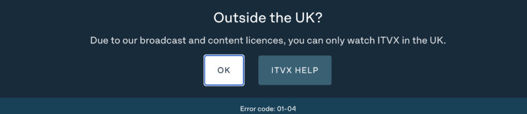 ITVX showing error while trying to watch the content outside the UK 