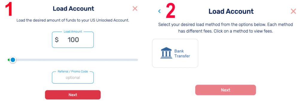 Illustration of loading funds and selecting the option to transfer the amount in US virtual prepaid card to pay for US streaming service in Canada